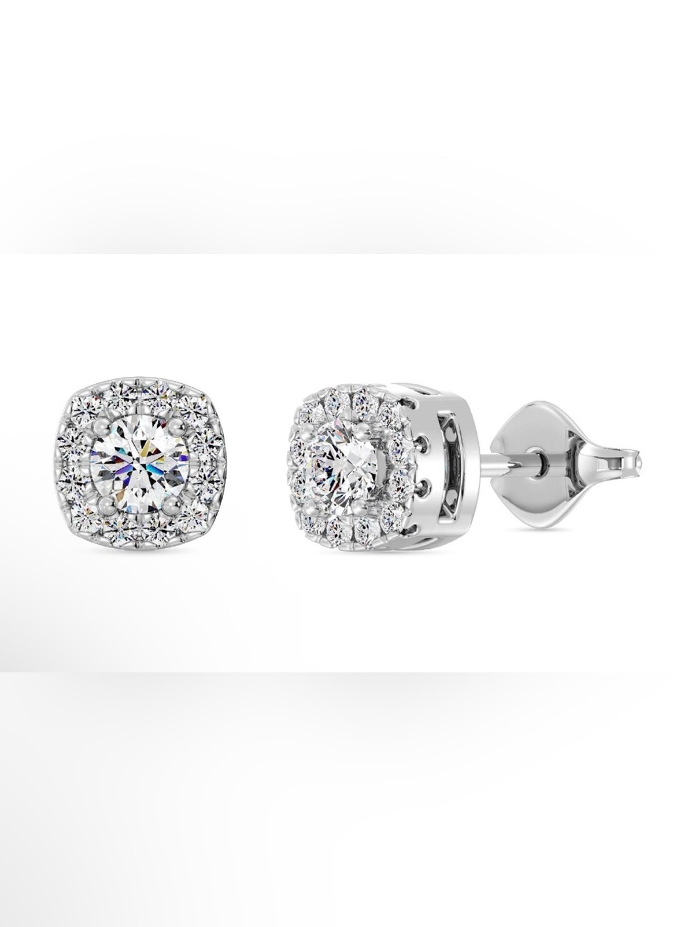 1/4 CTW Lab Grown Diamond Cushion Halo Stud Earrings F SI1 925 Sterling Silver